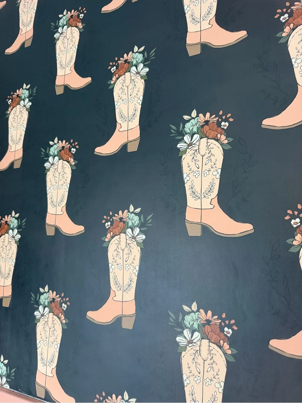 Spoonflower Pink Cowgirl Boot Floral Peel-and-Stick Wallpaper